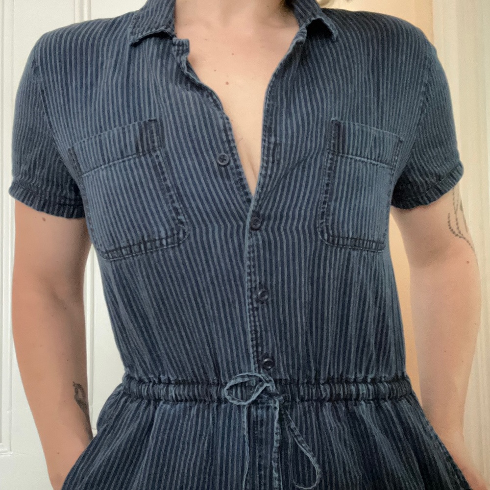 J. Crew Short Sleeve Wide Leg Blue Jumpsuit size 4